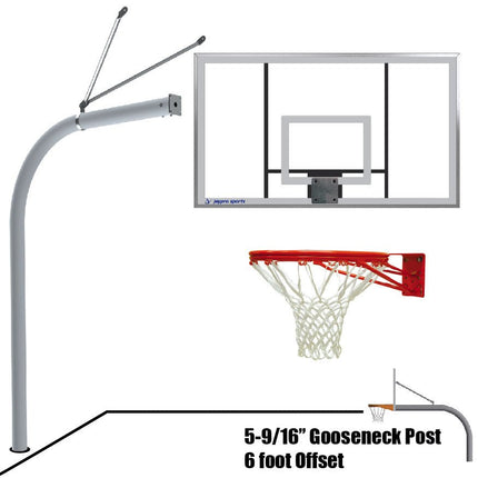 Jaypro Sports Basketball System - Gooseneck (5 - 9/16 in. Pole with 6 ft. Offset) - 72 in. Acrylic Backboard - Double Rim Goal | 656 - AC - DR 656-AC-DR - Play and Sync