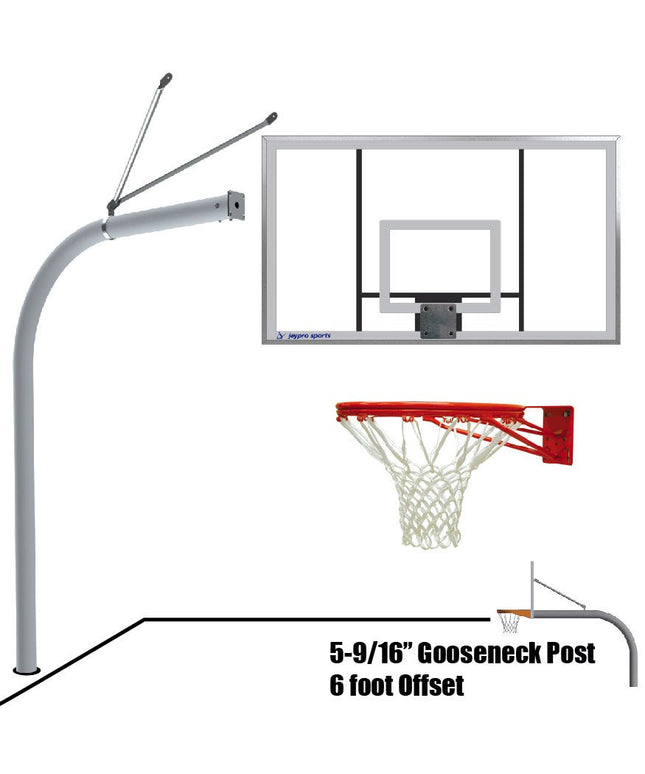 Jaypro Sports Basketball System - Gooseneck (5 - 9/16 in. Pole with 6 ft. Offset) - 72 in. Acrylic Backboard - Double Rim Goal | 656 - AC - DR 656-AC-DR - Play and Sync