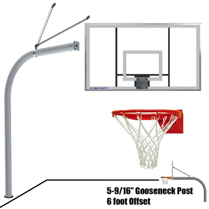 Jaypro Sports Basketball System - Gooseneck (5 - 9/16 in. Pole with 6 ft. Offset) - 72 in. Acrylic Backboard - Flex Rim Goal | 656 - AC - FR 656-AC-FR - Play and Sync