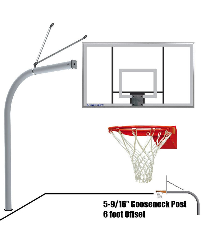 Jaypro Sports Basketball System - Gooseneck (5 - 9/16 in. Pole with 6 ft. Offset) - 72 in. Acrylic Backboard - Flex Rim Goal | 656 - AC - FR 656-AC-FR - Play and Sync