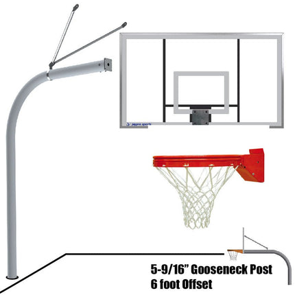 Jaypro Sports Basketball System - Gooseneck (5 - 9/16 in. Pole with 6 ft. Offset) - 72 in. Acrylic Backboard - Playground Breakaway Goal | 656 - AC - UB 656-AC-UB - Play and Sync