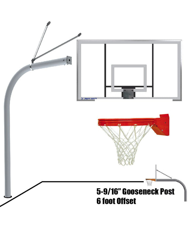 Jaypro Sports Basketball System - Gooseneck (5 - 9/16 in. Pole with 6 ft. Offset) - 72 in. Acrylic Backboard - Playground Breakaway Goal | 656 - AC - UB 656-AC-UB - Play and Sync