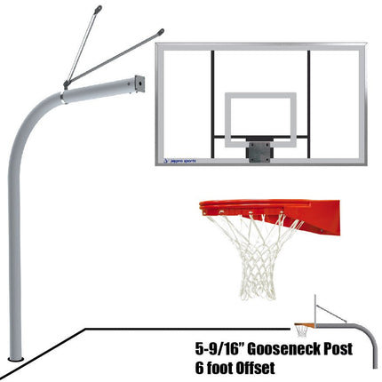Jaypro Sports Basketball System - Gooseneck (5 - 9/16 in. Pole with 6 ft. Offset) - 72 in. Acrylic Backboard - Playground Goal | 656 - AC - UG 656-AC-UG - Play and Sync