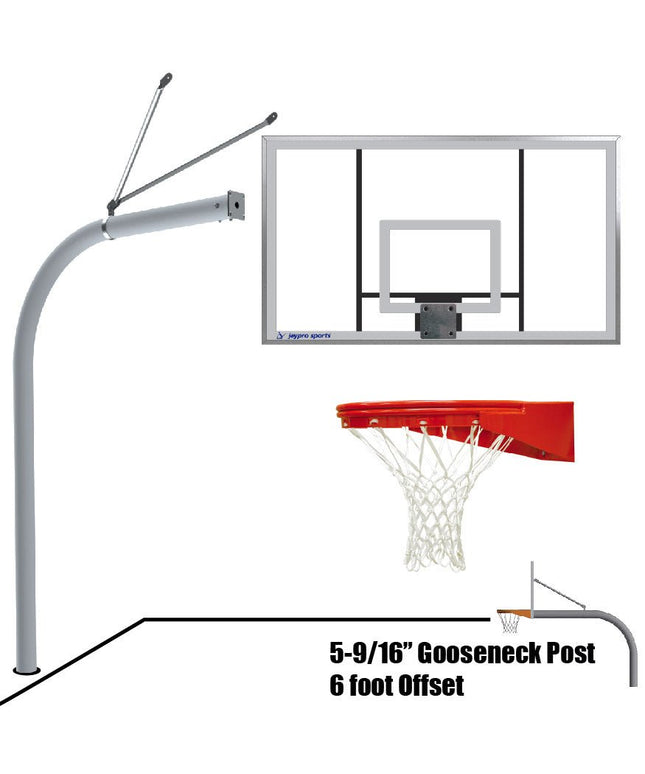 Jaypro Sports Basketball System - Gooseneck (5 - 9/16 in. Pole with 6 ft. Offset) - 72 in. Acrylic Backboard - Playground Goal | 656 - AC - UG 656-AC-UG - Play and Sync