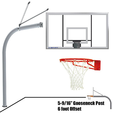 Jaypro Sports Basketball System - Gooseneck (5 - 9/16 in. Pole with 6 ft. Offset) - 72 in. Acrylic Backboard - Super Goal | 656 - AC - SG 656-AC-SG - Play and Sync