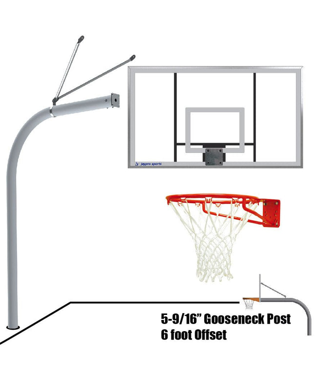 Jaypro Sports Basketball System - Gooseneck (5 - 9/16 in. Pole with 6 ft. Offset) - 72 in. Acrylic Backboard - Super Goal | 656 - AC - SG 656-AC-SG - Play and Sync