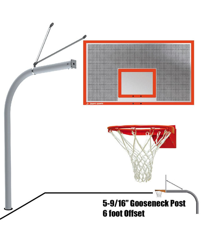 Jaypro Sports Basketball System - Gooseneck (5 - 9/16 in. Pole with 6 ft. Offset) - 72 in. Perforated Aluminum Backboard - Flex Rim Goal | 656 - ALP - FR 656-ALP-FR - Play and Sync