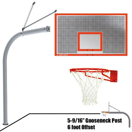 Jaypro Sports Basketball System - Gooseneck (5 - 9/16 in. Pole with 6 ft. Offset) - 72 in. Perforated Aluminum Backboard - Super Goal | 656 - ALP - SG 656-ALP-SG - Play and Sync