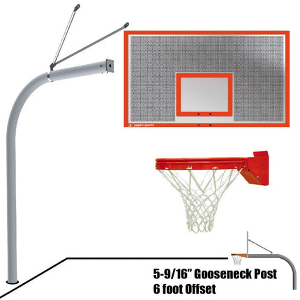 Jaypro Sports Basketball System - Gooseneck (5 - 9/16 in. Pole with 6 ft. Offset) - 72 in. Perforated Steel Backboard - Playground Breakaway Goal | 656 - PERF - UB 656-PERF-UB - Play and Sync