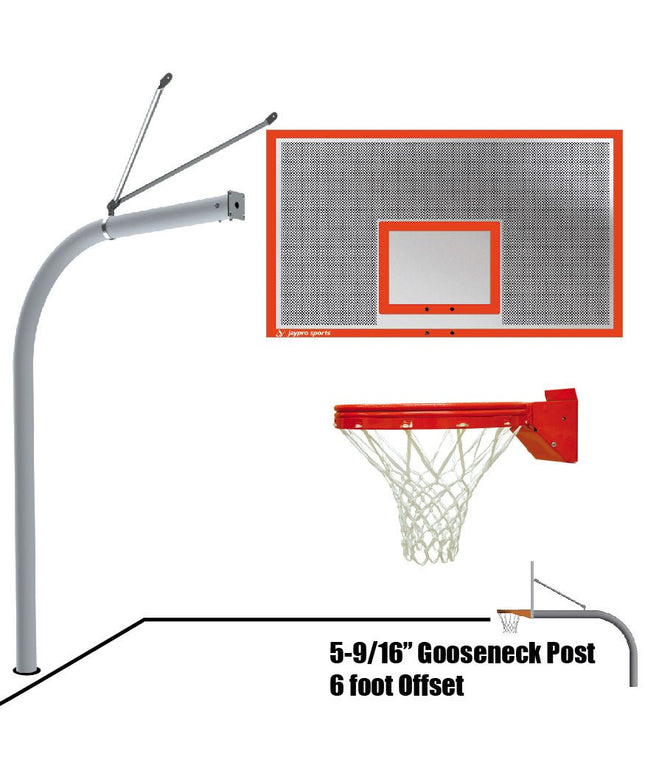 Jaypro Sports Basketball System - Gooseneck (5 - 9/16 in. Pole with 6 ft. Offset) - 72 in. Perforated Steel Backboard - Playground Breakaway Goal | 656 - PERF - UB 656-PERF-UB - Play and Sync