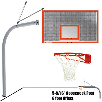Jaypro Sports Basketball System - Gooseneck (5 - 9/16 in. Pole with 6 ft. Offset) - 72 in. Perforated Steel Backboard - Super Goal | 656 - PERF - SG 656-PERF-SG - Play and Sync
