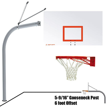 Jaypro Sports Basketball System - Gooseneck (5 - 9/16 in. Pole with 6 ft. Offset) - 72 in. Steel Backboard - Double Rim Goal | 656 - RS - DR 656-RS-DR - Play and Sync