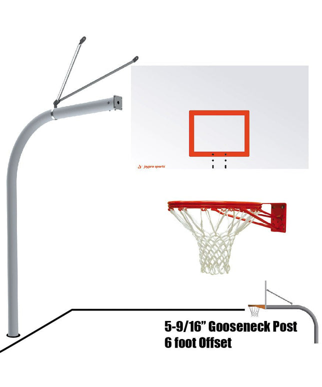 Jaypro Sports Basketball System - Gooseneck (5 - 9/16 in. Pole with 6 ft. Offset) - 72 in. Steel Backboard - Double Rim Goal | 656 - RS - DR 656-RS-DR - Play and Sync