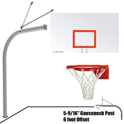 Jaypro Sports Basketball System - Gooseneck (5 - 9/16 in. Pole with 6 ft. Offset) - 72 in. Steel Backboard - Flex Rim Goal | 656 - RS - FR 656-RS-FR - Play and Sync