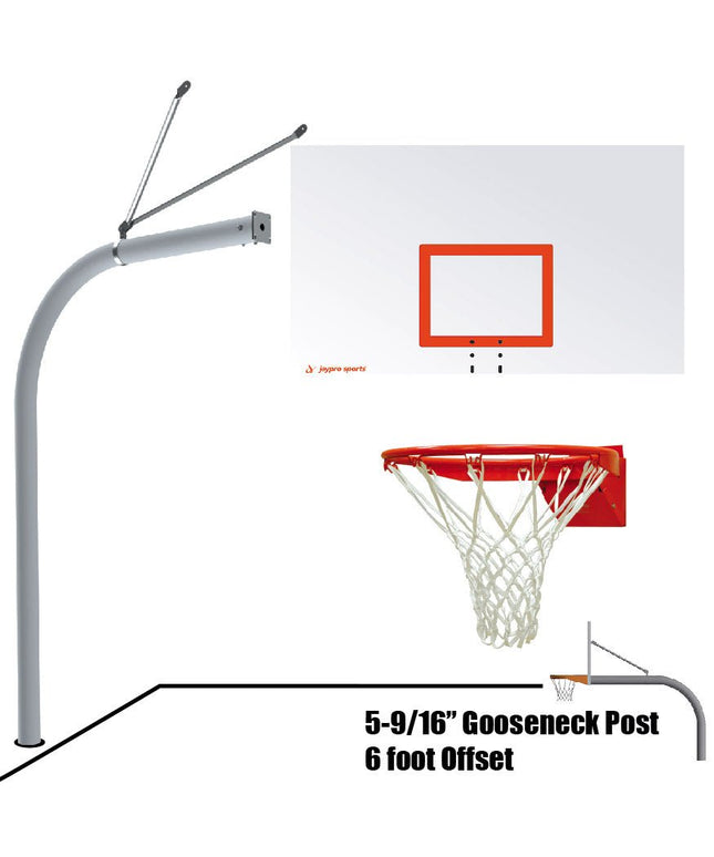Jaypro Sports Basketball System - Gooseneck (5 - 9/16 in. Pole with 6 ft. Offset) - 72 in. Steel Backboard - Flex Rim Goal | 656 - RS - FR 656-RS-FR - Play and Sync