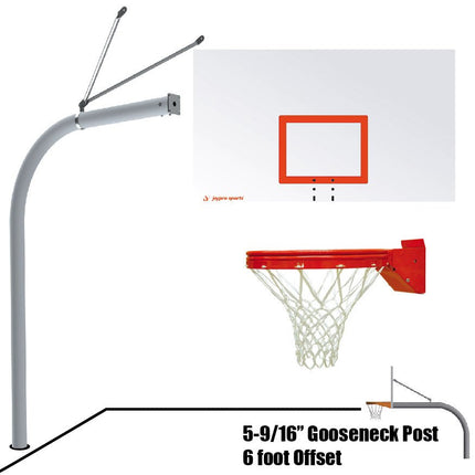 Jaypro Sports Basketball System - Gooseneck (5 - 9/16 in. Pole with 6 ft. Offset) - 72 in. Steel Backboard - Playground Breakaway Goal | 656 - RS - UB 656-RS-UB - Play and Sync