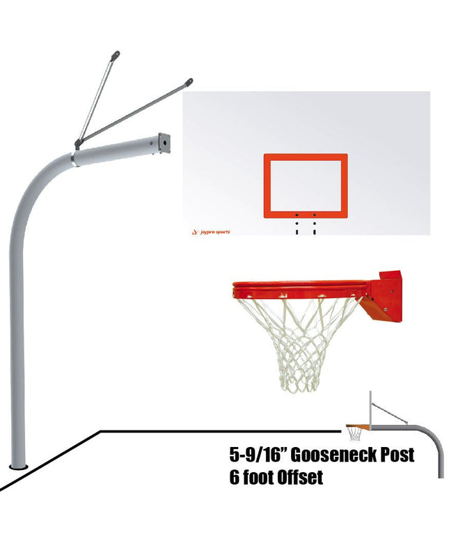 Jaypro Sports Basketball System - Gooseneck (5 - 9/16 in. Pole with 6 ft. Offset) - 72 in. Steel Backboard - Playground Breakaway Goal | 656 - RS - UB 656-RS-UB - Play and Sync