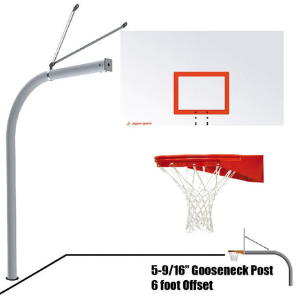 Jaypro Sports Basketball System - Gooseneck (5 - 9/16 in. Pole with 6 ft. Offset) - 72 in. Steel Fan Backboard - Playground Goal | 656 - RS - UG 656-RS-UG - Play and Sync