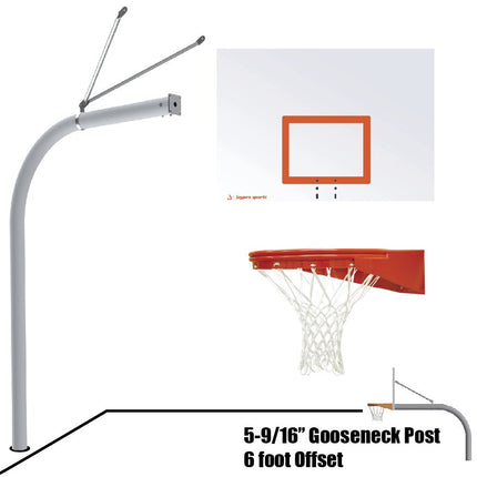 Jaypro Sports Basketball System - Gooseneck (6 in. Pole with 6 ft. Offset) - 60 in. Steel Backboard - Playground Goal | 656 - ST - UG 656-ST-UG - Play and Sync