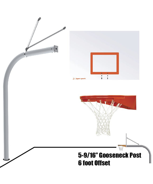 Jaypro Sports Basketball System - Gooseneck (6 in. Pole with 6 ft. Offset) - 60 in. Steel Backboard - Playground Goal | 656 - ST - UG 656-ST-UG - Play and Sync