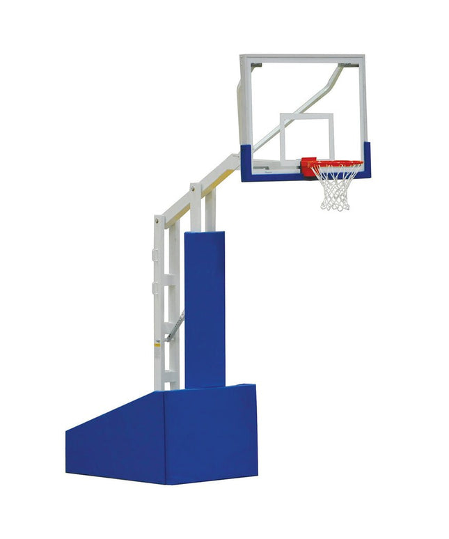 Jaypro Sports Basketball System - Portable (Indoor) - Elite 5400 (4 ft.6 in. Board Extension) - 54 in. Glass Backboard, Breakaway Goal | PBEL54 PBEL54 - Play and Sync