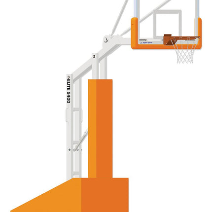 Jaypro Sports Basketball System - Portable (Indoor) - Elite 5400 (4 ft.6 in. Board Extension) - 54 in. Glass Backboard, Breakaway Goal | PBEL54 PBEL54 - Play and Sync