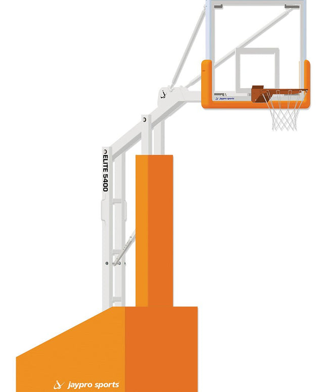 Jaypro Sports Basketball System - Portable (Indoor) - Elite 5400 (4 ft.6 in. Board Extension) - 54 in. Glass Backboard, Breakaway Goal | PBEL54 PBEL54 - Play and Sync