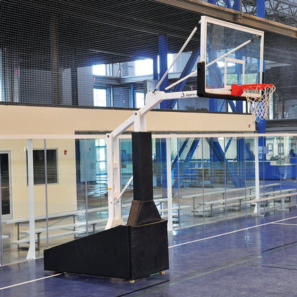 Jaypro Sports Basketball System - Portable (Indoor) - Elite 6600 (5 ft.6 in. Board Extension) - 72 in. Glass Backboard, Breakaway Goal | PBEL66 PBEL66 - Play and Sync