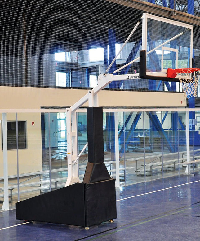 Jaypro Sports Basketball System - Portable (Indoor) - Elite 6600 (5 ft.6 in. Board Extension) - 72 in. Glass Backboard, Breakaway Goal | PBEL66 PBEL66 - Play and Sync