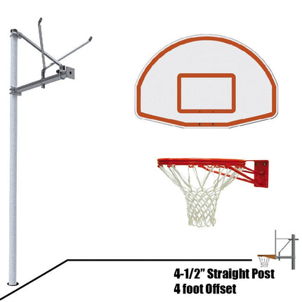 Jaypro Sports Basketball System - Straight Post (4 - 1/2 in. Pole with 4 ft. Offset) - 36 in. Aluminum Fan Backboard - Double Rim | SPA4 - FABT - DR SPA4-FABT-DR - Play and Sync
