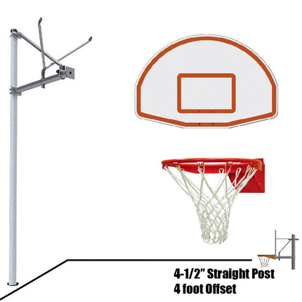 Jaypro Sports Basketball System - Straight Post (4 - 1/2 in. Pole with 4 ft. Offset) - 36 in. Aluminum Fan Backboard - Flex Rim Goal | SPA4 - FABT - FR SPA4-FABT-FR - Play and Sync