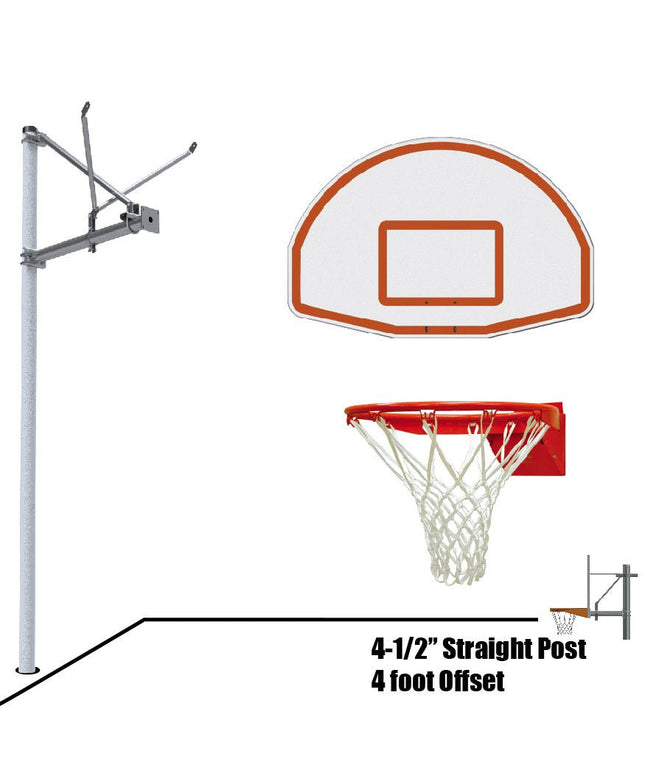 Jaypro Sports Basketball System - Straight Post (4 - 1/2 in. Pole with 4 ft. Offset) - 36 in. Aluminum Fan Backboard - Flex Rim Goal | SPA4 - FABT - FR SPA4-FABT-FR - Play and Sync