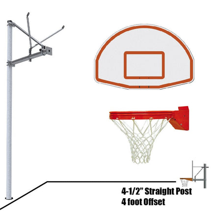 Jaypro Sports Basketball System - Straight Post (4 - 1/2 in. Pole with 4 ft. Offset) - 36 in. Aluminum Fan Backboard - Playground Breakaway Goal | SPA4 - FABT - UB SPA4-FABT-UB - Play and Sync