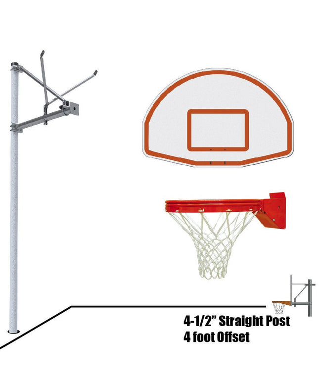 Jaypro Sports Basketball System - Straight Post (4 - 1/2 in. Pole with 4 ft. Offset) - 36 in. Aluminum Fan Backboard - Playground Breakaway Goal | SPA4 - FABT - UB SPA4-FABT-UB - Play and Sync