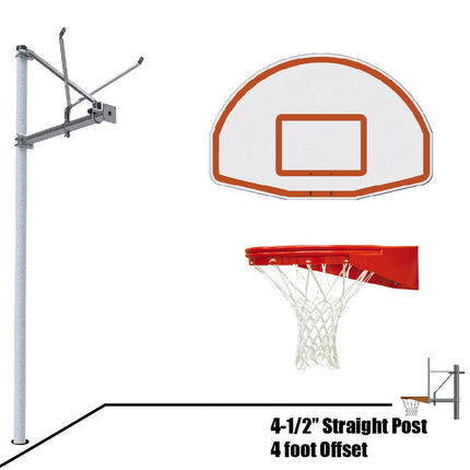 Jaypro Sports Basketball System - Straight Post (4 - 1/2 in. Pole with 4 ft. Offset) - 36 in. Aluminum Fan Backboard - Playground Goal | SPA4 - FABT - UG SPA4-FABT-UG - Play and Sync