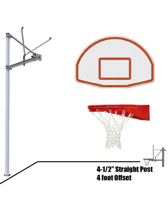 Jaypro Sports Basketball System - Straight Post (4 - 1/2 in. Pole with 4 ft. Offset) - 36 in. Aluminum Fan Backboard - Playground Goal | SPA4 - FABT - UG SPA4-FABT-UG - Play and Sync