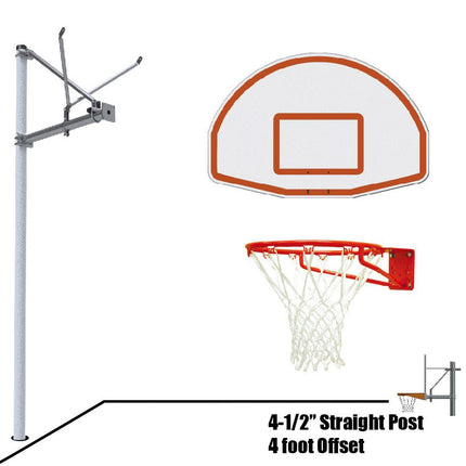 Jaypro Sports Basketball System - Straight Post (4 - 1/2 in. Pole with 4 ft. Offset) - 36 in. Aluminum Fan Backboard - Super Goal | SPA4 - FABT - SG SPA4-FABT-SG - Play and Sync