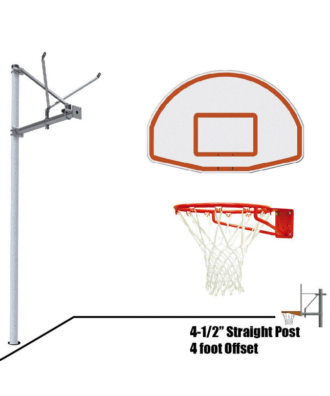 Jaypro Sports Basketball System - Straight Post (4 - 1/2 in. Pole with 4 ft. Offset) - 36 in. Aluminum Fan Backboard - Super Goal | SPA4 - FABT - SG SPA4-FABT-SG - Play and Sync