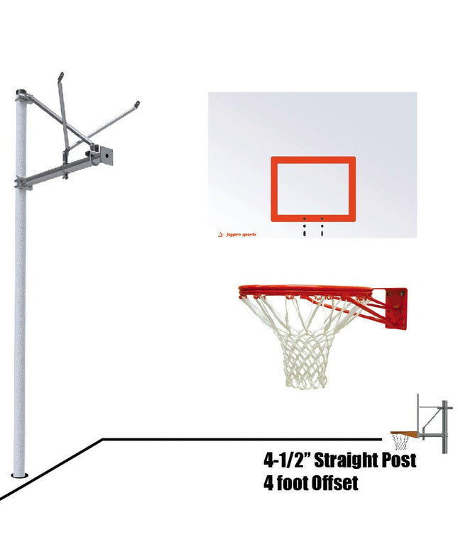 Jaypro Sports Basketball System - Straight Post (4 - 1/2 in. Pole with 4 ft. Offset) - 60 in. Steel Backboard - Double Rim | SPA4 - ST - DR SPA4-ST-DR - Play and Sync