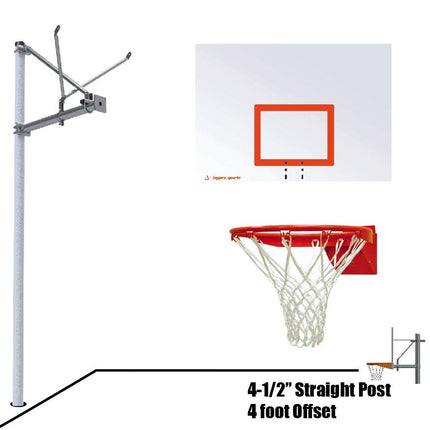 Jaypro Sports Basketball System - Straight Post (4 - 1/2 in. Pole with 4 ft. Offset) - 60 in. Steel Backboard - Flex Rim Goal | SPA4 - ST - FR SPA4-ST-FR - Play and Sync