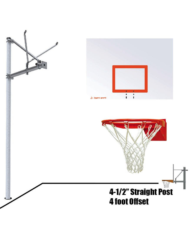 Jaypro Sports Basketball System - Straight Post (4 - 1/2 in. Pole with 4 ft. Offset) - 60 in. Steel Backboard - Flex Rim Goal | SPA4 - ST - FR SPA4-ST-FR - Play and Sync