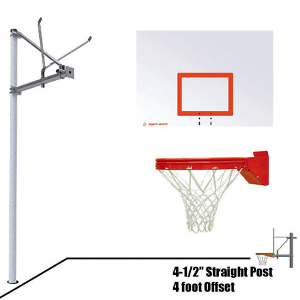 Jaypro Sports Basketball System - Straight Post (4 - 1/2 in. Pole with 4 ft. Offset) - 60 in. Steel Backboard - Playground Breakaway Goal | SPA4 - ST - UB SPA4-ST-UB - Play and Sync