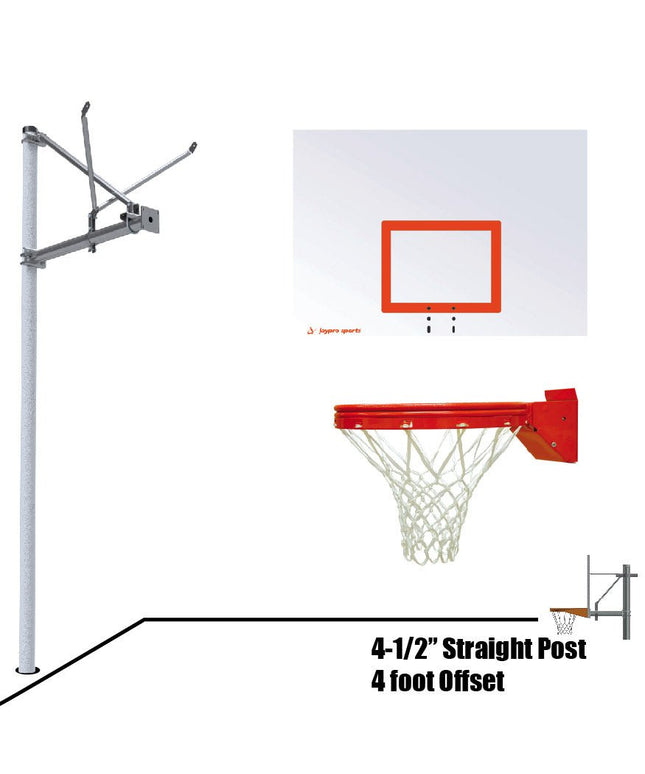 Jaypro Sports Basketball System - Straight Post (4 - 1/2 in. Pole with 4 ft. Offset) - 60 in. Steel Backboard - Playground Breakaway Goal | SPA4 - ST - UB SPA4-ST-UB - Play and Sync