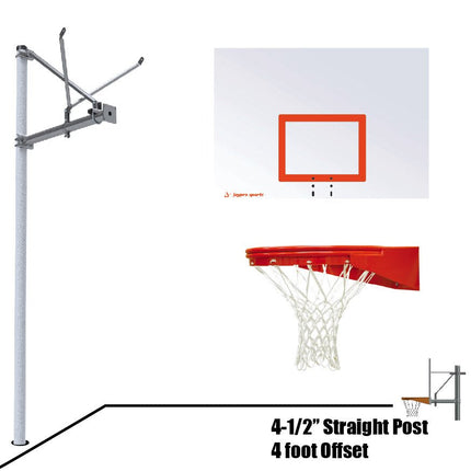 Jaypro Sports Basketball System - Straight Post (4 - 1/2 in. Pole with 4 ft. Offset) - 60 in. Steel Backboard - Playground Goal | SPA4 - ST - UG SPA4-ST-UG - Play and Sync