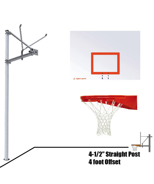 Jaypro Sports Basketball System - Straight Post (4 - 1/2 in. Pole with 4 ft. Offset) - 60 in. Steel Backboard - Playground Goal | SPA4 - ST - UG SPA4-ST-UG - Play and Sync