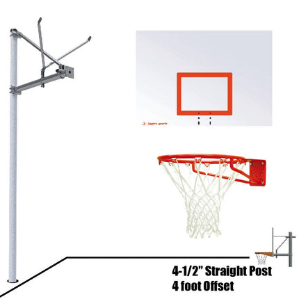 Jaypro Sports Basketball System - Straight Post (4 - 1/2 in. Pole with 4 ft. Offset) - 60 in. Steel Backboard - Super Goal | SPA4 - ST - SG SPA4-ST-SG - Play and Sync
