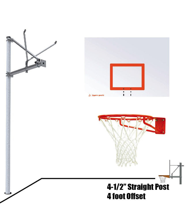 Jaypro Sports Basketball System - Straight Post (4 - 1/2 in. Pole with 4 ft. Offset) - 60 in. Steel Backboard - Super Goal | SPA4 - ST - SG SPA4-ST-SG - Play and Sync