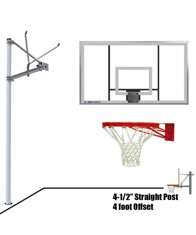 Jaypro Sports Basketball System - Straight Post (4 - 1/2 in. Pole with 4 ft. Offset) - 72 in. Acrylic Backboard - Double Rim Goal | SPA4 - AC - DR SPA4-AC-DR - Play and Sync