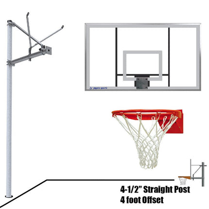 Jaypro Sports Basketball System - Straight Post (4 - 1/2 in. Pole with 4 ft. Offset) - 72 in. Acrylic Backboard - Flex Rim Goal | SPA4 - AC - FR SPA4-AC-FR - Play and Sync