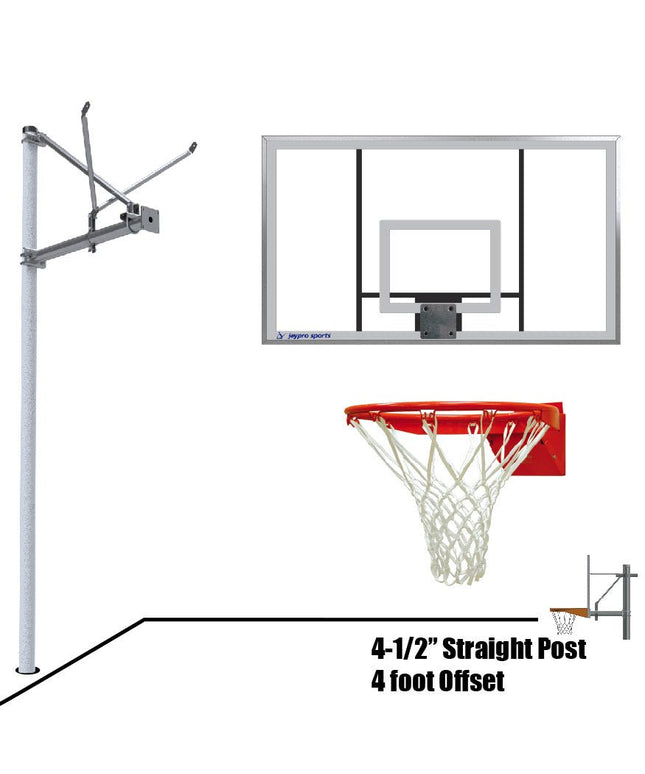 Jaypro Sports Basketball System - Straight Post (4 - 1/2 in. Pole with 4 ft. Offset) - 72 in. Acrylic Backboard - Flex Rim Goal | SPA4 - AC - FR SPA4-AC-FR - Play and Sync